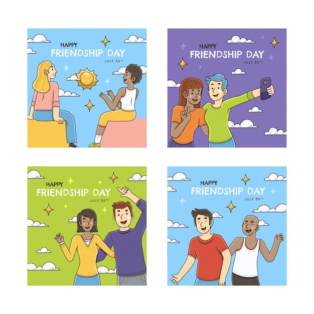 Handgetekende vriendschapsdag instagram posts collectie