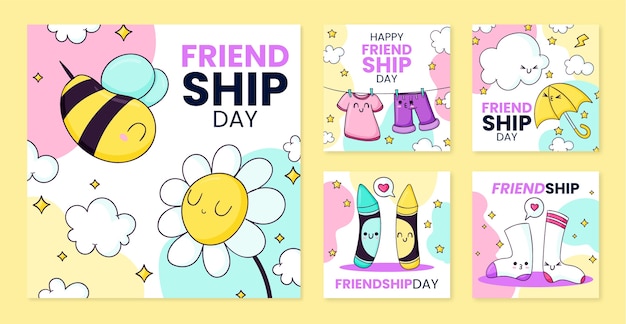 Handgetekende vriendschapsdag instagram posts collectie