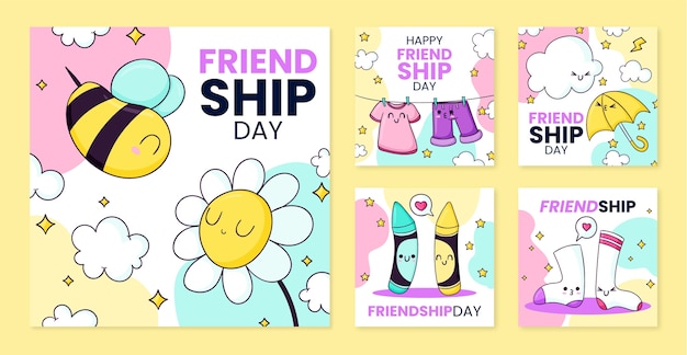 Gratis vector handgetekende vriendschapsdag instagram posts collectie