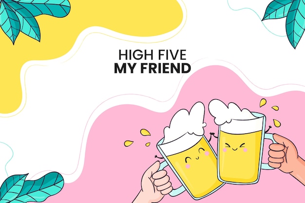 Handgetekende vriendschapsdagachtergrond met mensen die juichen met bier