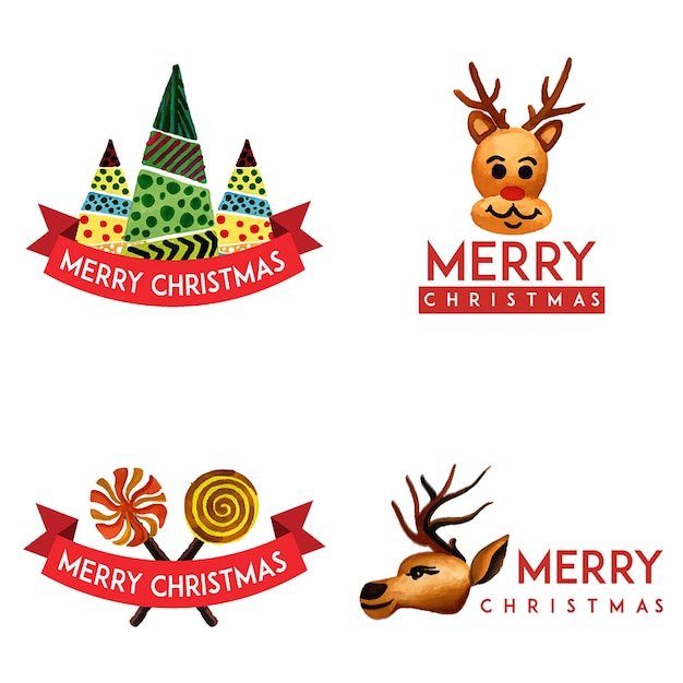 Handgetekende waterverf christmas logo designs