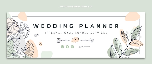 Gratis vector handgetekende weddingplanner twitter header