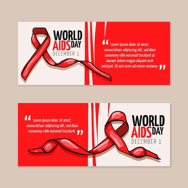 Handgetekende wereld aids dag horizontale banners set