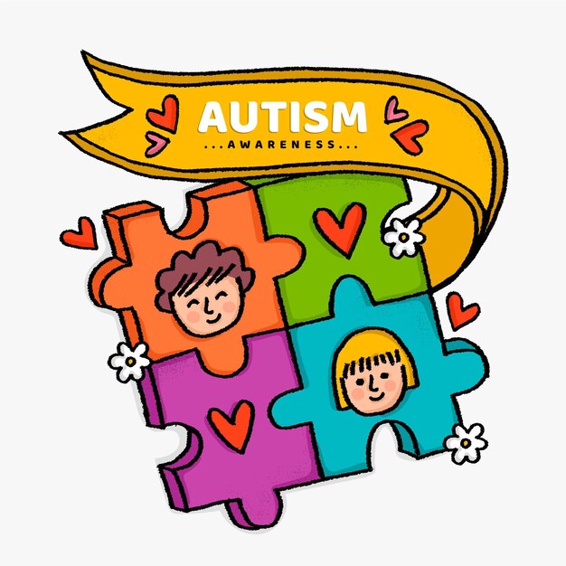 Handgetekende Wereld Autisme Awareness Day Illustratie
