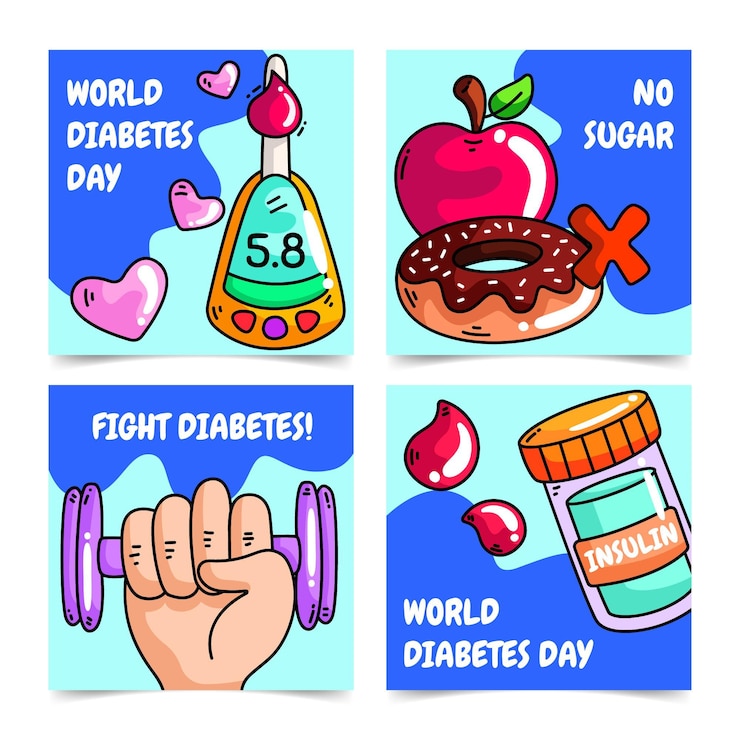 Gratis Vector handgetekende wereld diabetes dag instagram posts collectie