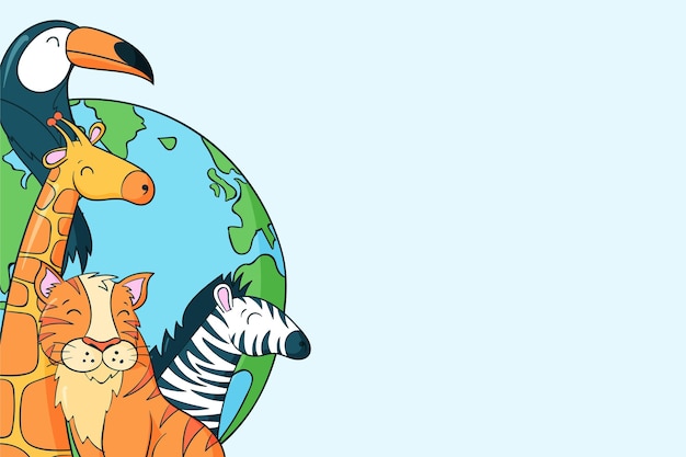 Gratis vector handgetekende wereld dierendag achtergrond