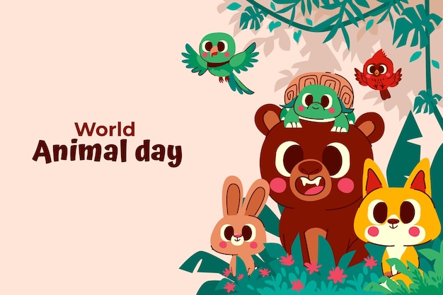 Gratis vector handgetekende wereld dierendag achtergrond