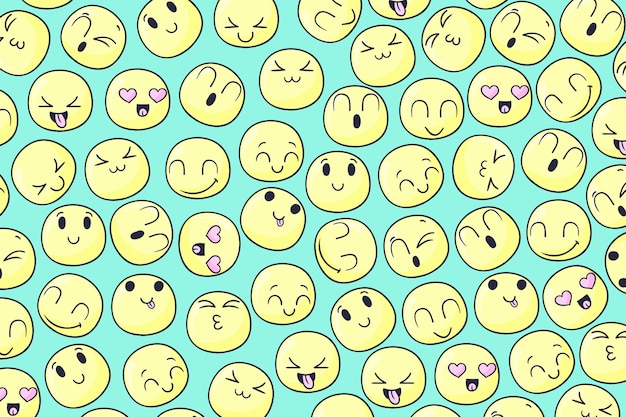 Handgetekende wereld emoji dag achtergrond met emoticons