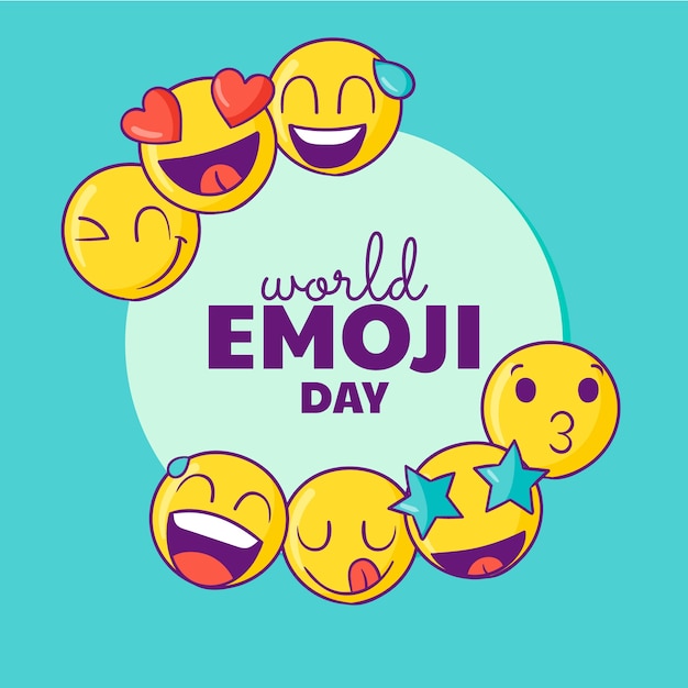 Handgetekende wereld emoji dag illustratie met emoticons