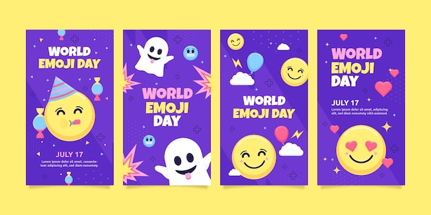 Gratis vector handgetekende wereld emoji dag instagram verhaalcollectie