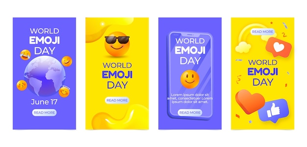 Handgetekende wereld emoji dag instagram verhaalcollectie