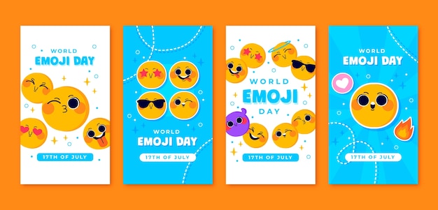 Handgetekende wereld emoji dag instagram verhaalcollectie