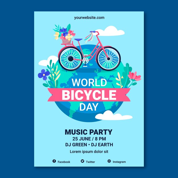 Handgetekende wereld fietsdag poster