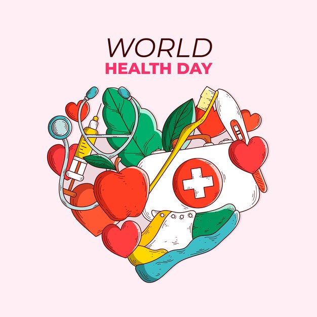 Handgetekende wereld gezondheid dag thema