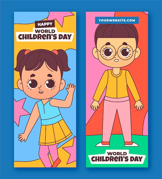 Handgetekende wereld kinderdag verticale banners set