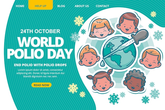 Gratis vector handgetekende wereld polio dag bestemmingspagina sjabloon