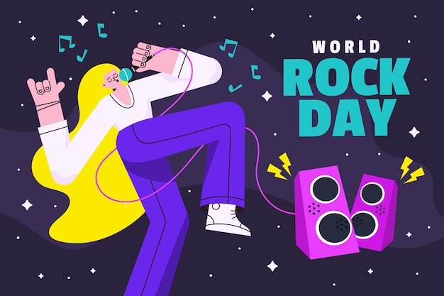 Gratis vector handgetekende wereld rock dag achtergrond