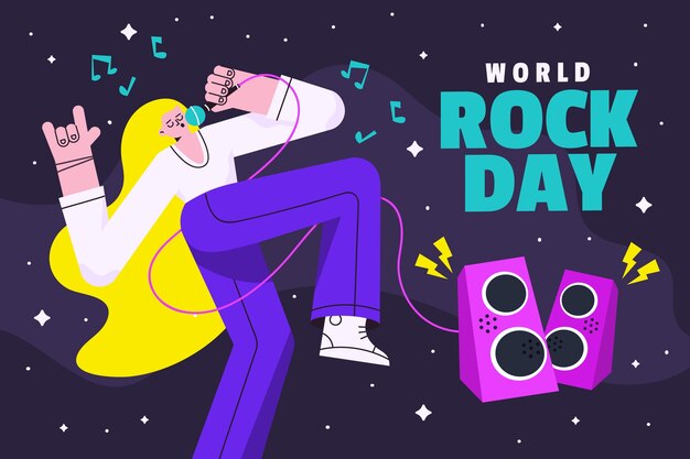 Handgetekende wereld rock dag achtergrond