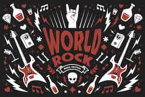 Gratis vector handgetekende wereld rock dag achtergrond