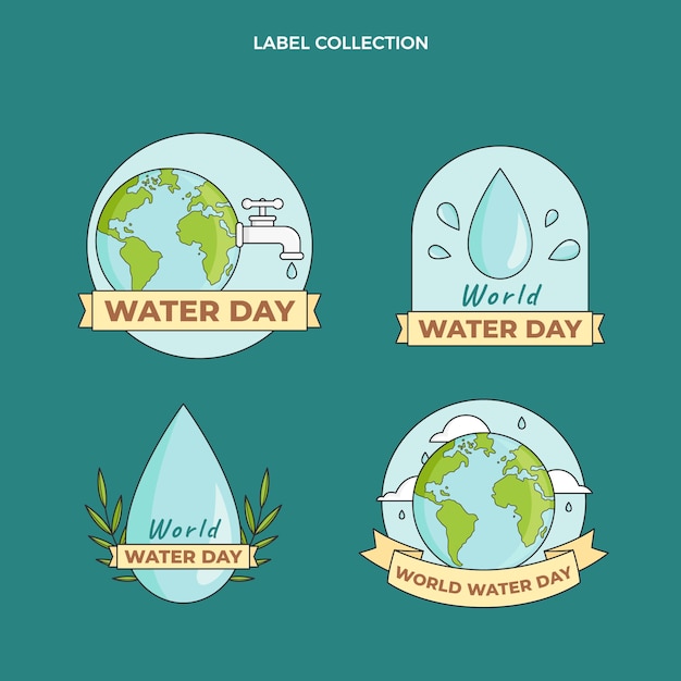 Handgetekende wereld water dag labels collectie