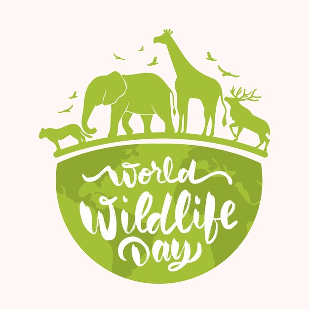 Handgetekende wereld wildlife dag illustratie