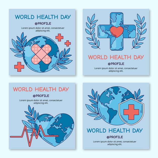 Handgetekende wereldgezondheidsdag instagram posts collectie