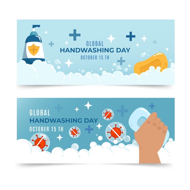 Gratis vector handgetekende wereldwijde handwasdag banners set