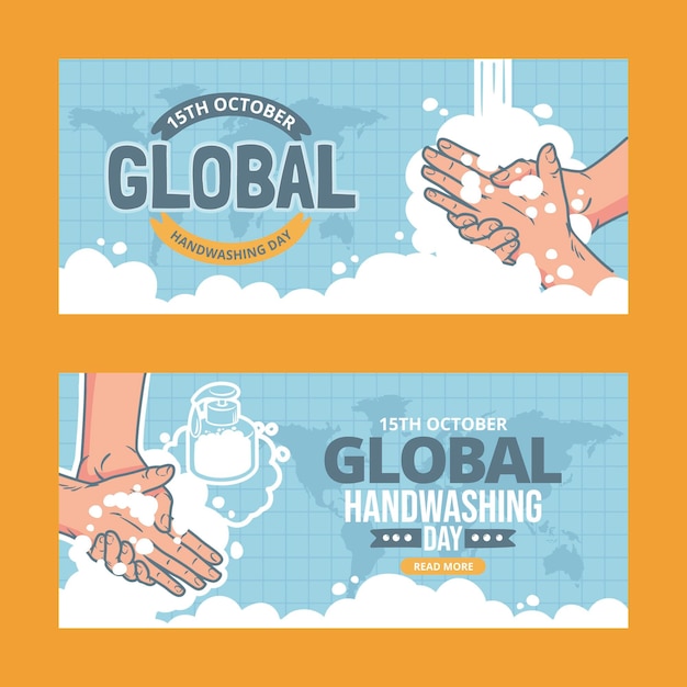 Gratis vector handgetekende wereldwijde handwasdag horizontale banners set