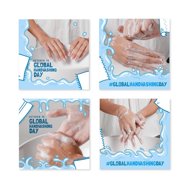 Handgetekende wereldwijde handwasdag instagram posts collectie