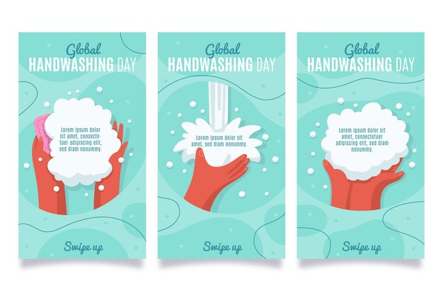 Handgetekende wereldwijde handwasdag instagramverhalencollectie