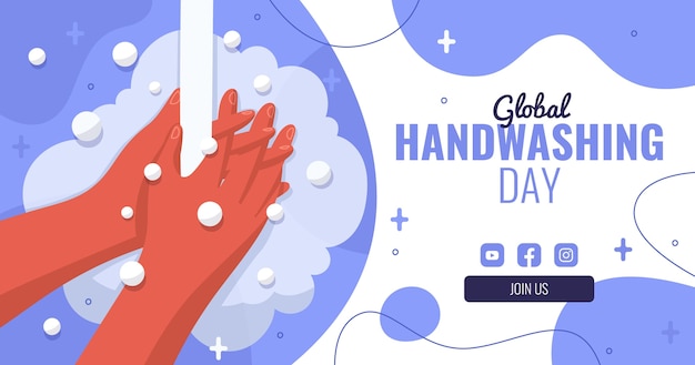 Handgetekende wereldwijde handwasdag social media postsjabloon