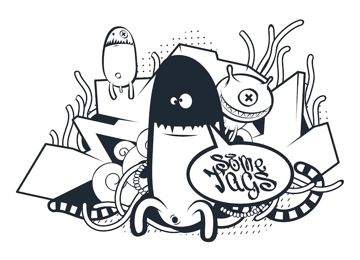 Gratis Vector handgetekende wezens in graffiti-stijl