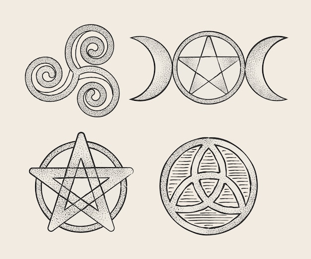 Gratis vector handgetekende wicca-symbolen