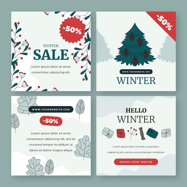 Gratis vector handgetekende winter instagram posts collectie