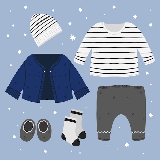 Gratis vector handgetekende winterkleding en essentials-collectie