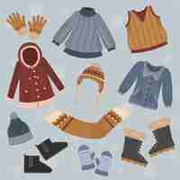 Gratis vector handgetekende winterkleding en essentials-collectie