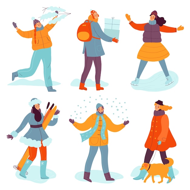 Gratis vector handgetekende wintermensencollectie