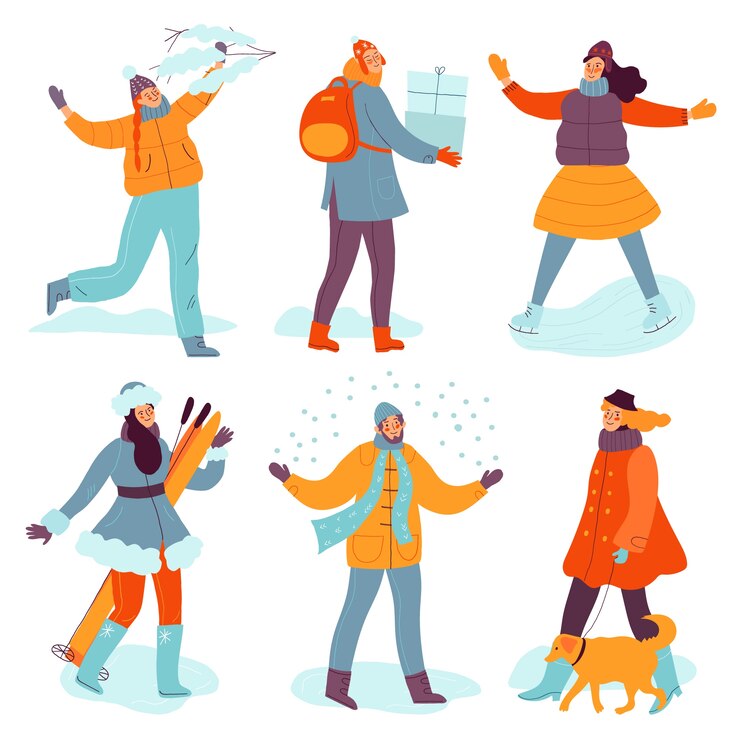 Gratis Vector handgetekende wintermensencollectie