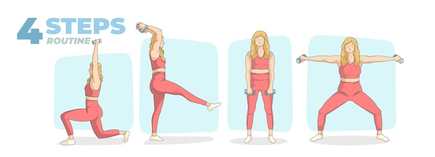 Handgetekende workout routine element collectie
