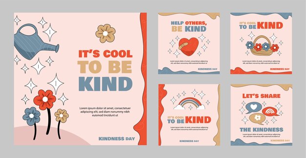 Handgetekende world kindness day instagram posts collectie