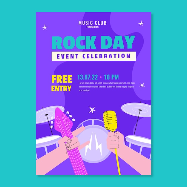 Gratis vector handgetekende world rock day poster met drums