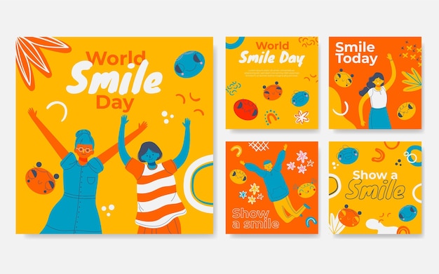 Handgetekende world smile day instagram posts collectie