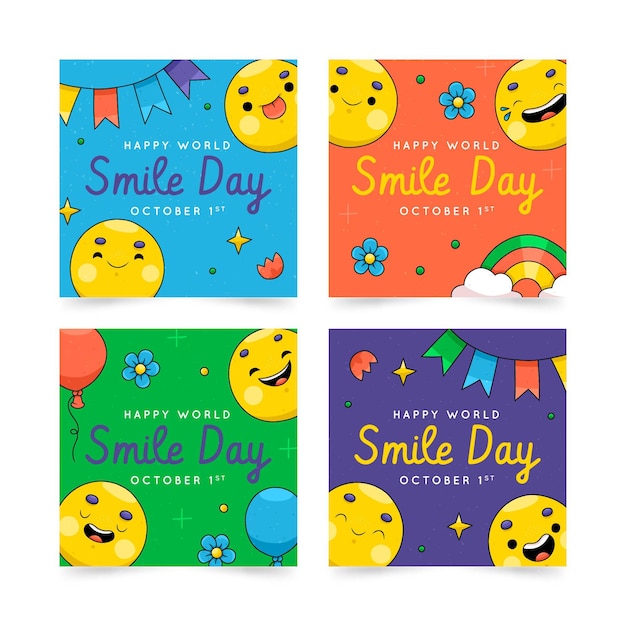 Gratis vector handgetekende world smile day instagram posts collectie