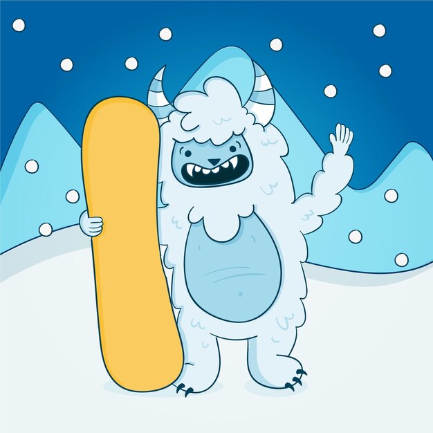 Handgetekende Yeti verschrikkelijke sneeuwpop illustratie