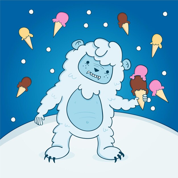 Handgetekende Yeti verschrikkelijke sneeuwpop illustratie