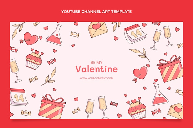Handgetekende youtube-kanaalafbeeldingen voor Valentijnsdag