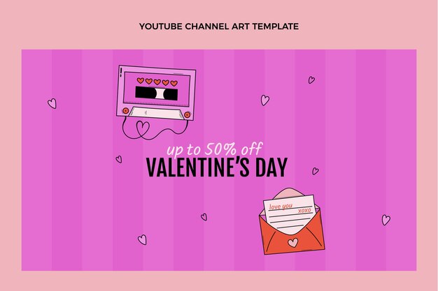 Handgetekende youtube-kanaalafbeeldingen voor valentijnsdag