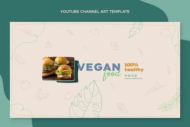 Gratis vector handgetekende youtube-kanaalsjabloon voor eten