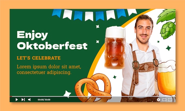 Gratis vector handgetekende youtube-thumbnail voor oktoberfest-festival