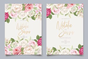 Gratis vector handgetekende zachte rozen bruiloft uitnodigingskaarten set
